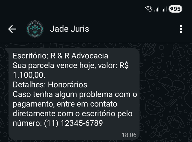 Exemplo mensagem de vencimento Cobrança WhatsApp