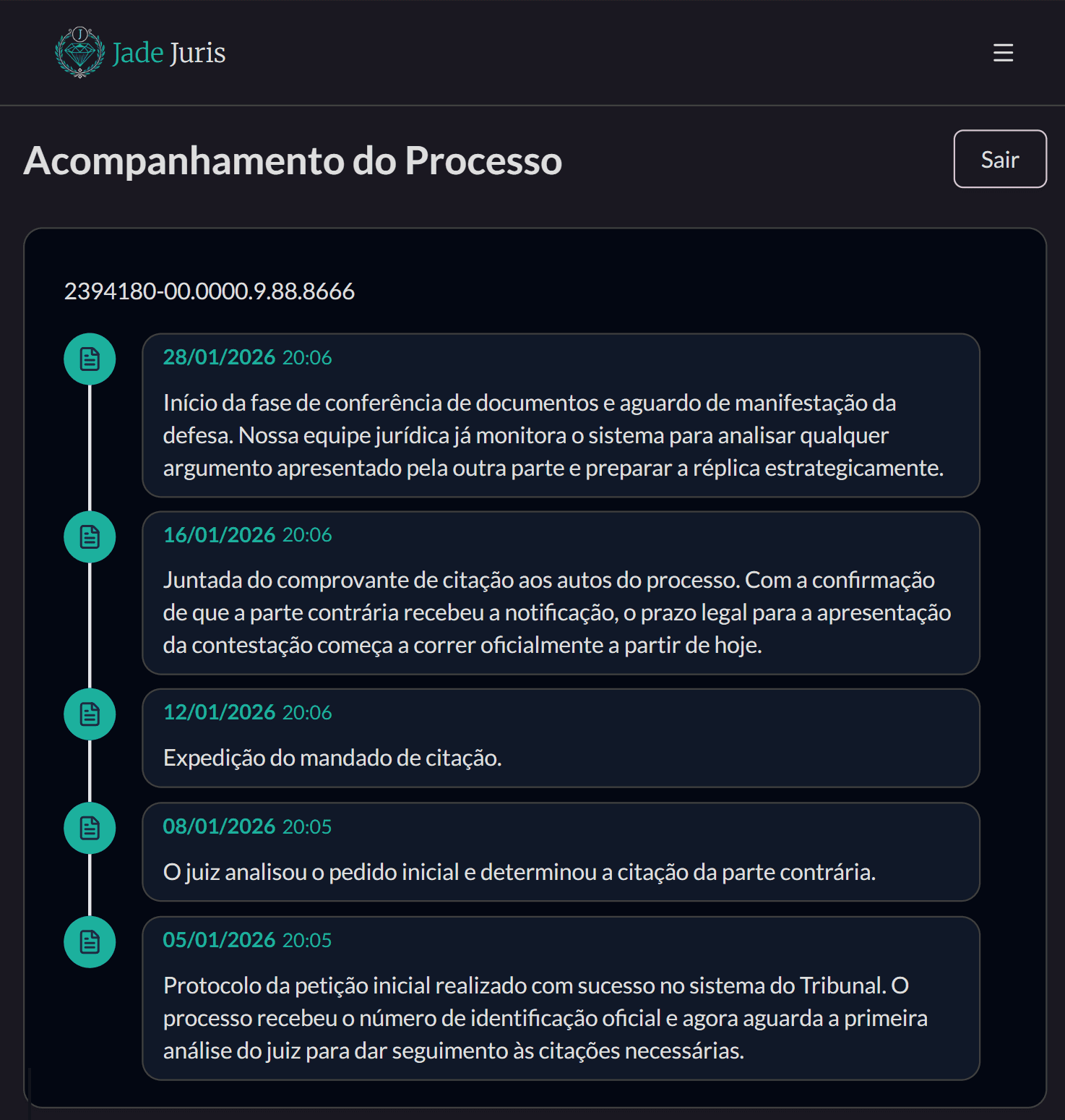 Área Cliente - Linha do Tempo
